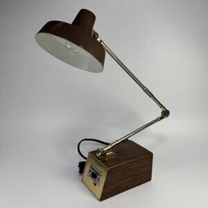 Vintage Tensor Small Desk Lamp Light Brown Wood Grain Gold Adjustable 17"